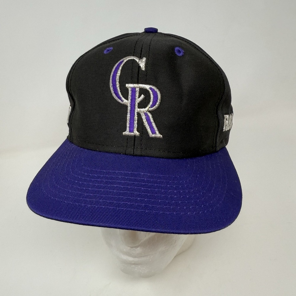 Vintage Colorado Rockies Hat Cap Snap Back Black Purple Competitor‎ Logo 7 90s